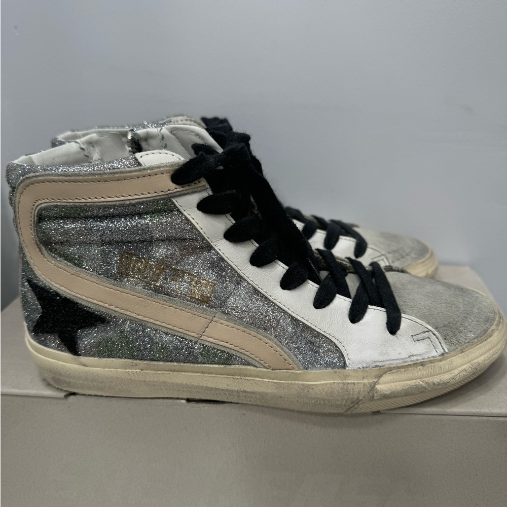 Golden Goose glitter camouflage quarter zip sneakers